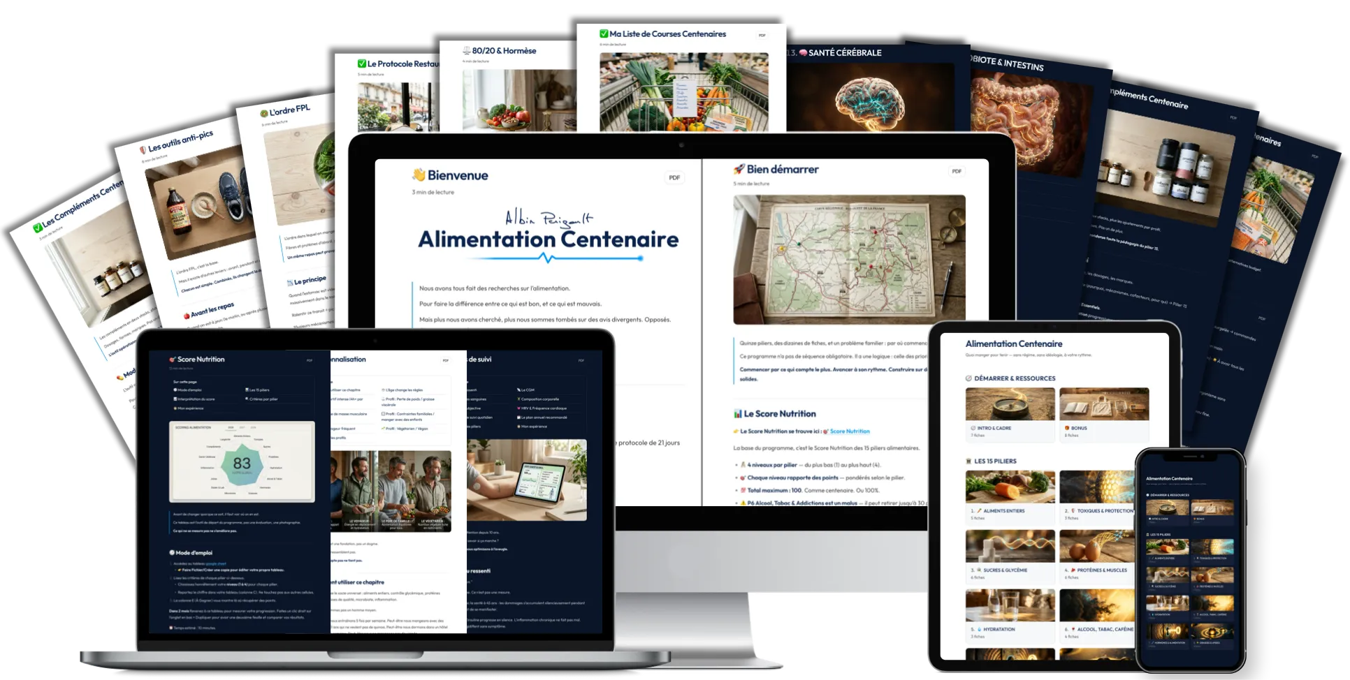 Alimentation Centenaire sur ordinateur, portable, tablette et téléphone, avec ses fiches imprimées